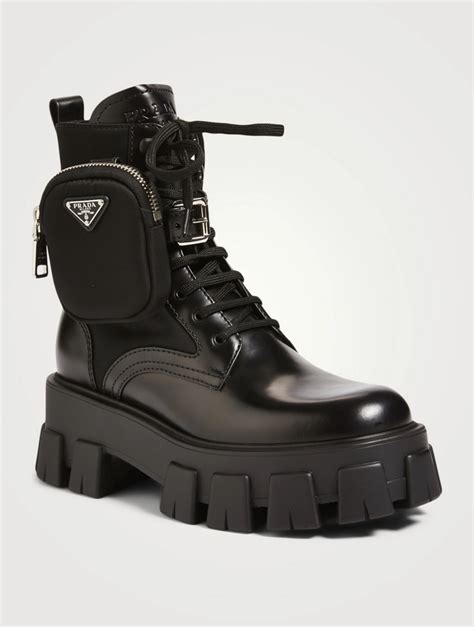 prada leather knee-high boots|prada ankle pouch combat boots.